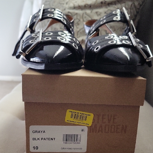 Steve Madden Graya Black Flats with Silver Buckles and Grommet Detail - Picture 9 of 11